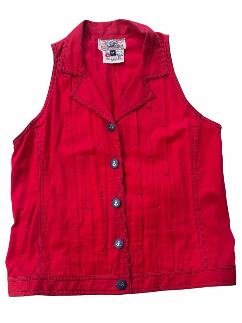 Gene Ewing Bis Red Sleeveless Button-Front Women's Vest with Nautical Buttons